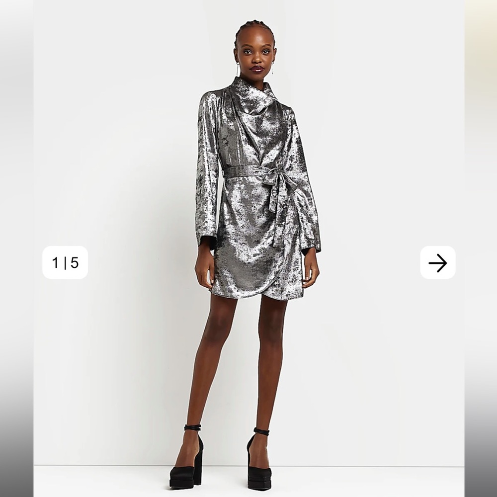 Gorgeous silver satin dress. New with tags! Fits S/M